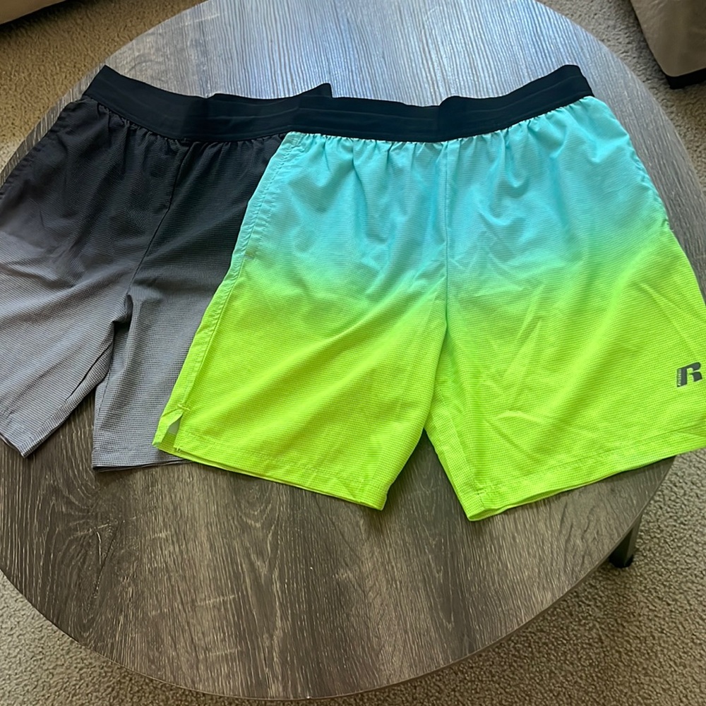Two pairs of boys Russell dri fit shorts 10/12